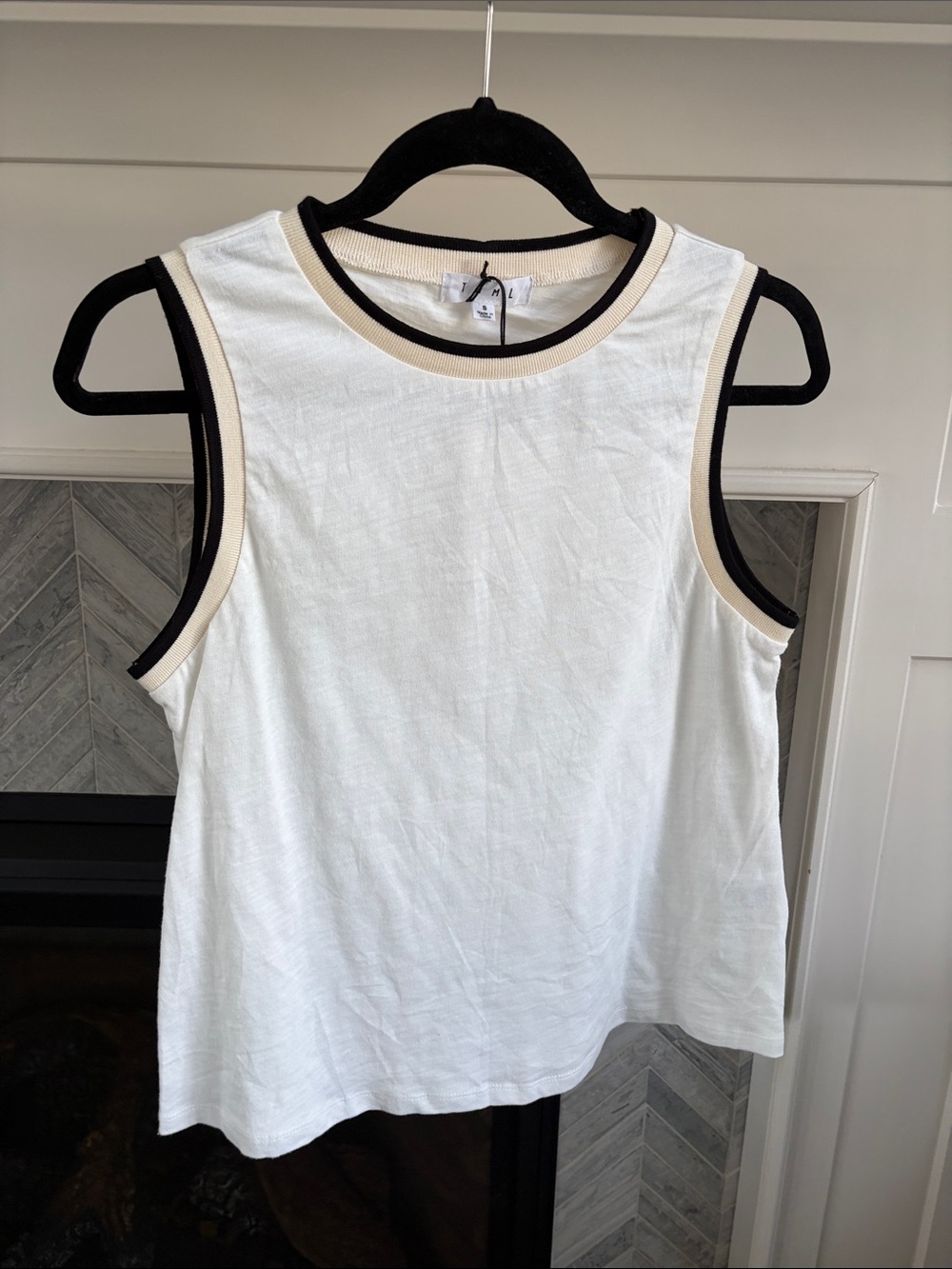 Social Threads | THML White Tank Black Tan Trim Size S NWT